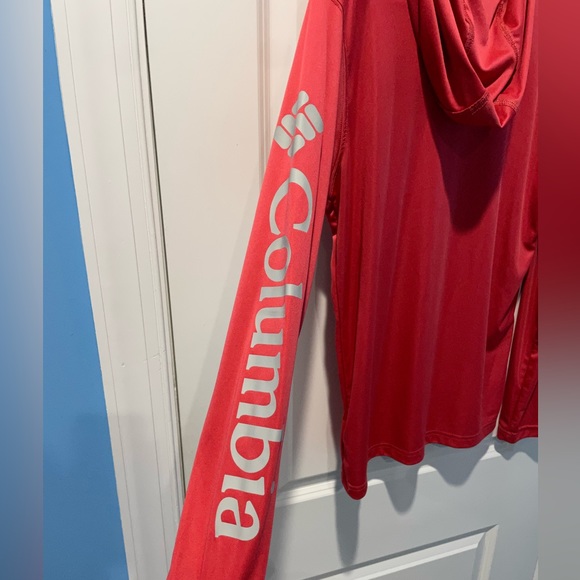 Columbia Bright Salmon Orange Long-sleeve Size Small Running Shirt With Hood - Picture 2 of 6